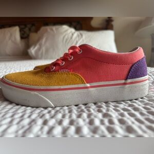 Vans Suede Vibrant Kids Sneakers - Pink, Yellow, and Purple.